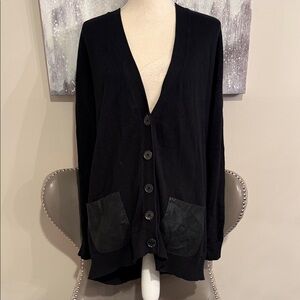 Michael Kors Black Button-Up Cardigan with Leather Pockets
